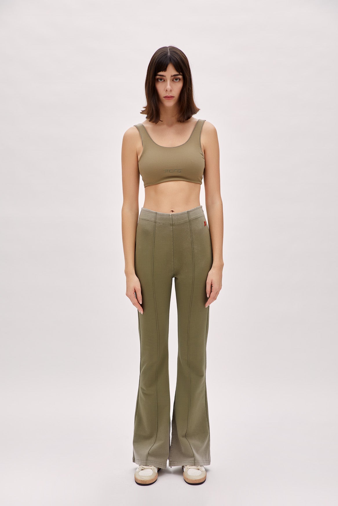 Cotton Acid Washed Flare Sweatpant - Covert Green